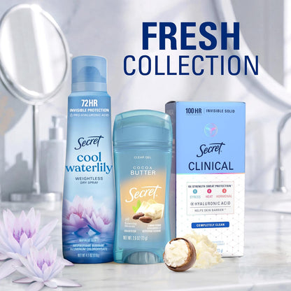 Secret Fresh Antiperspirant Deodorant for Women, 72hr Freshness on the Rocks with Pro-Hyaluronic Acid, Miami Mocktails Edition, Clear Gel, Pineapple Paradise with Pineapple & Coconut Scent, 2.6 oz