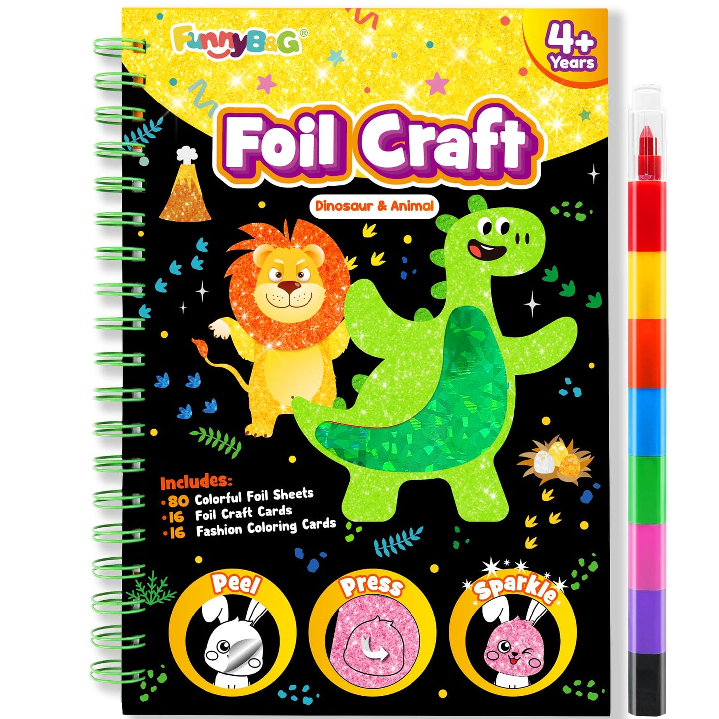 FUNNYB&G Foil Art Craft Kit for Kids, Sparkly Birthday Gift Toy for Boys