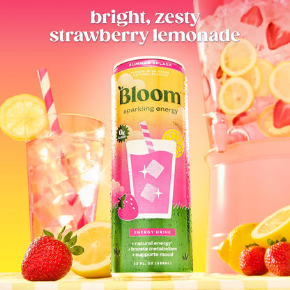 Bloom Nutrition Zero Sugar Energy Drink, Apple Crisp, 12oz 12pk