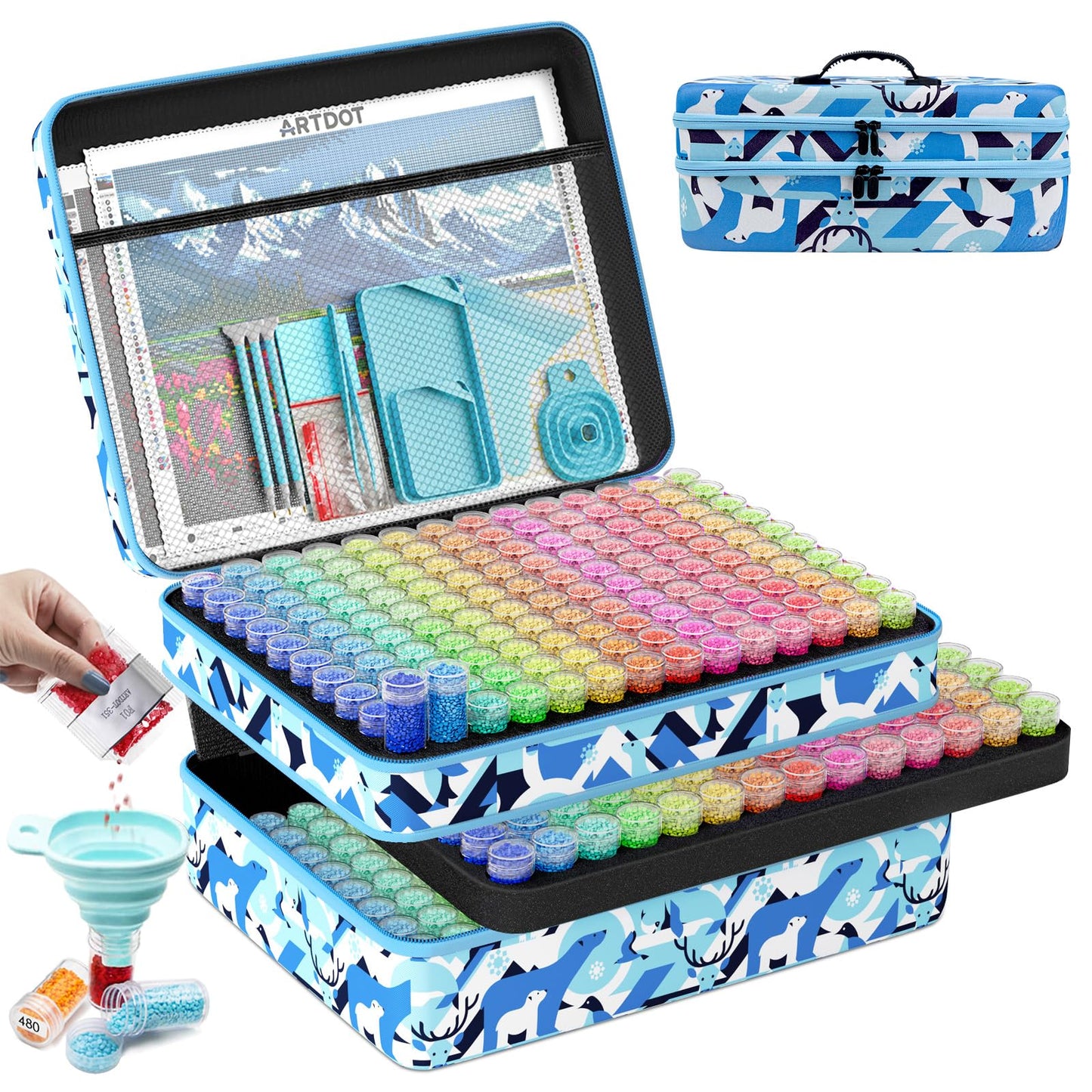 ARTDOT 60 Slots Storage Container for Diamond Art Kits for Adults, Portable Bead Storage Boxes for Diamond Painting Accessories and Tools
