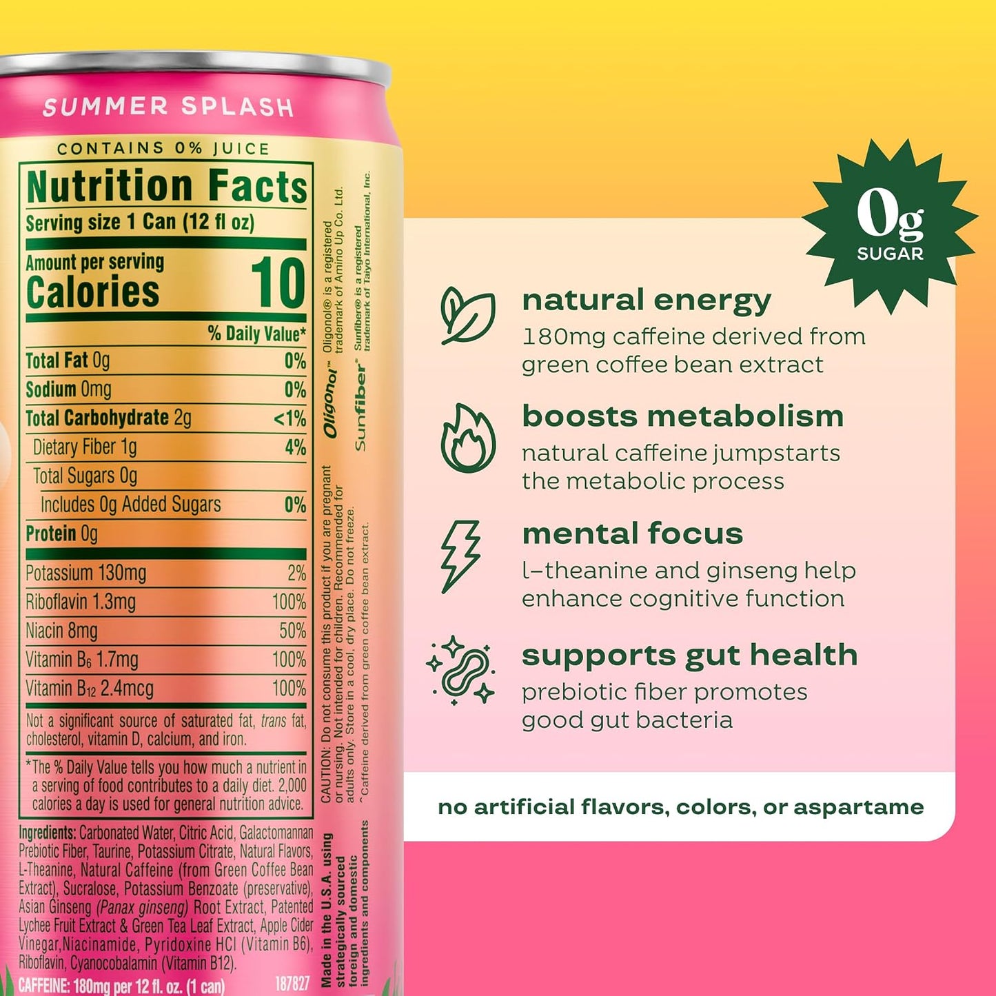 Bloom Nutrition Zero Sugar Energy Drink, Apple Crisp, 12oz 12pk