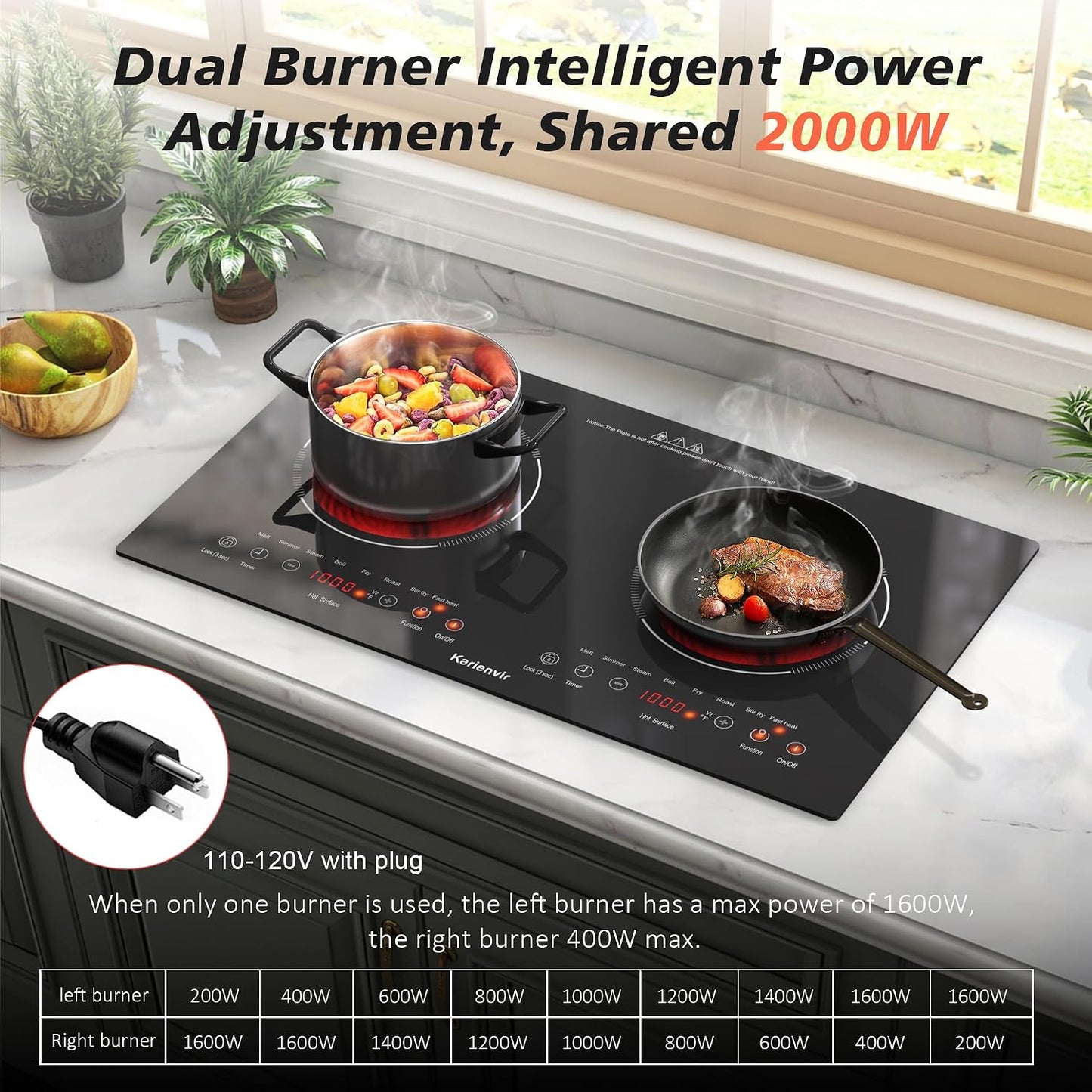 2 Burner Electric Cooktop 110V, 2000W, 24" Countertop & Built-in