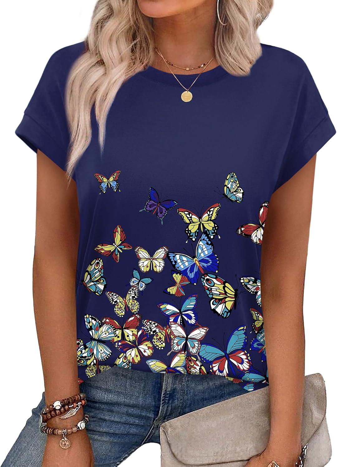 Alaroo Womens Summer Tops Short Sleeve Shirts Crew Neck Tshirt Cute Trendy Tunic Blouses (S-3XL)