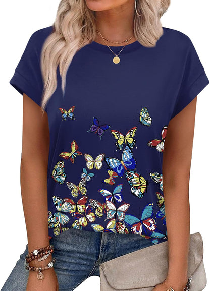 Alaroo Womens Summer Tops Short Sleeve Shirts Crew Neck Tshirt Cute Trendy Tunic Blouses (S-3XL)