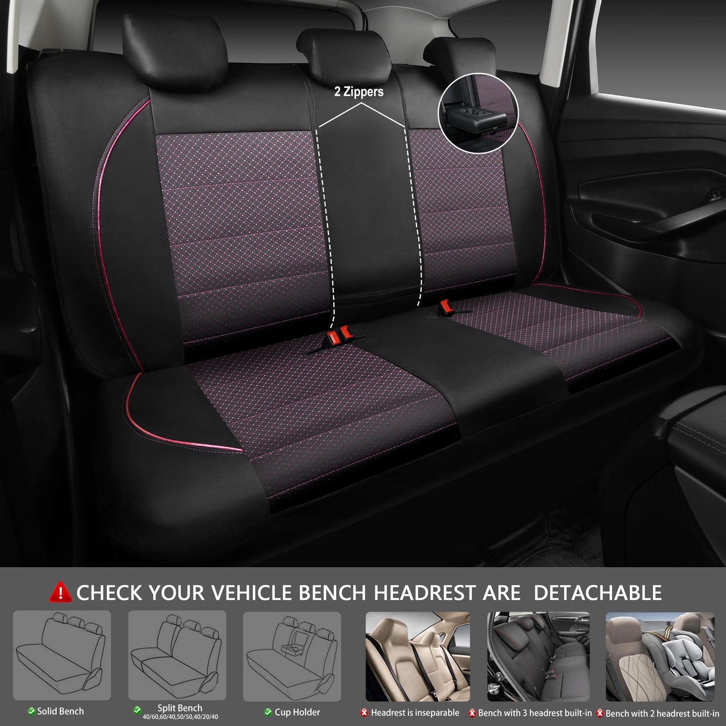 CAR PASS Universal FIT Piping Leather Car Seat Cover, for suvs,Van,Trucks,Airbag Compatible,Inside Zipper Design and Reserved Opening Holes (Full Set, Black and Red)