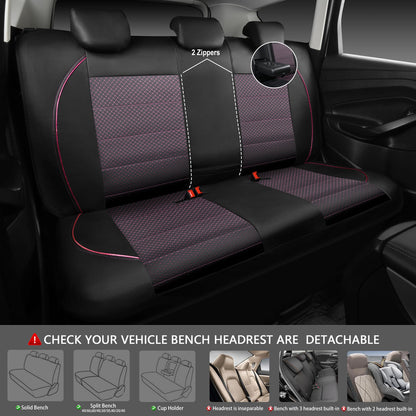 CAR PASS Universal FIT Piping Leather Car Seat Cover, for suvs,Van,Trucks,Airbag Compatible,Inside Zipper Design and Reserved Opening Holes (Full Set, Black and Red)
