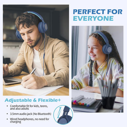 AILIHEN C8 Kids Wired Headphones with Mic for School, 3.5mm Jack, BlackBlue