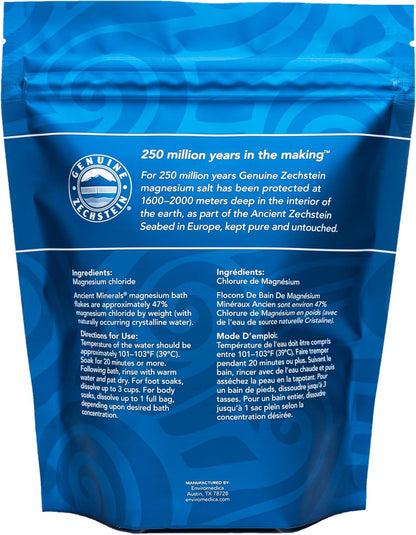 Ancient Minerals Magnesium Bath Flakes – Pure Zechstein Magnesium Chloride for Soaking and Whole-Body Replenishment, 8 lb Bag (Pack of 3)