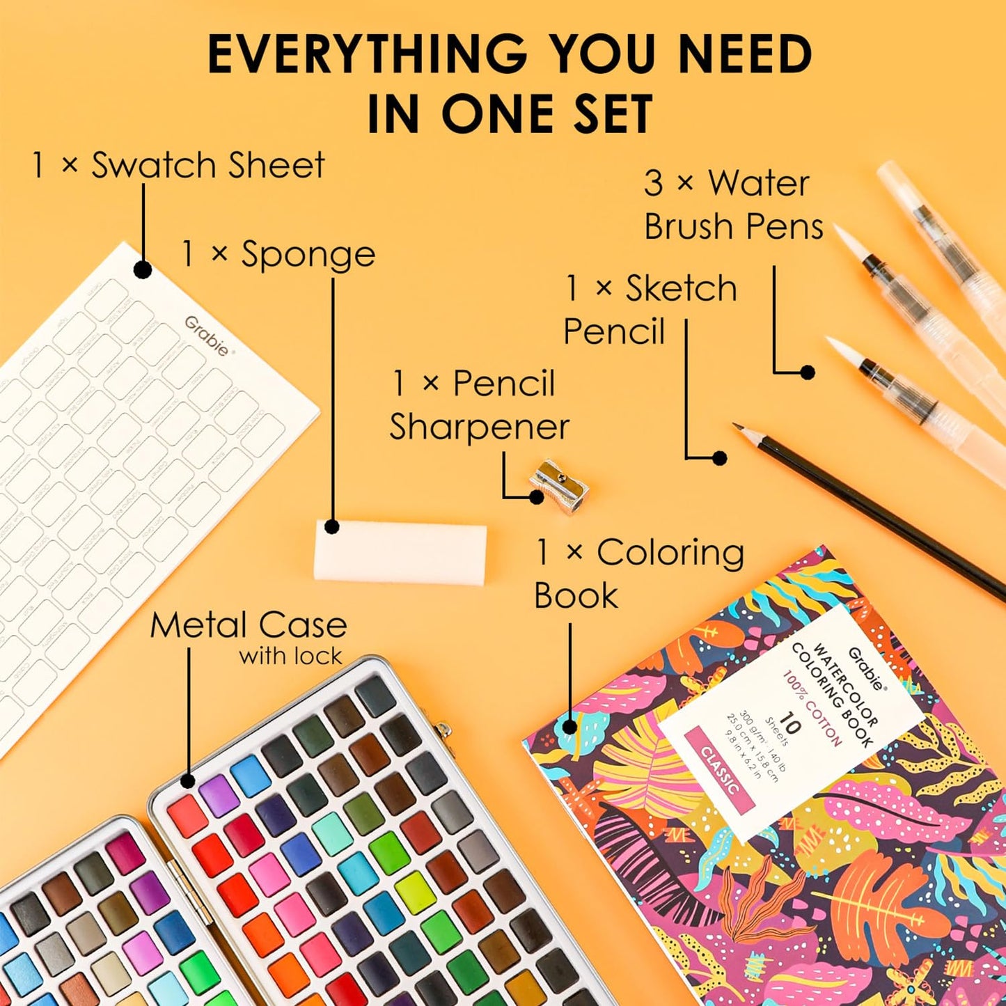 Grabie 50 Color Watercolor Paint Set with Brush Pens