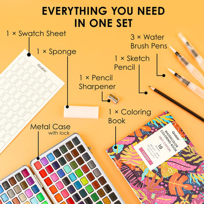 Grabie 50 Color Watercolor Paint Set with Brush Pens