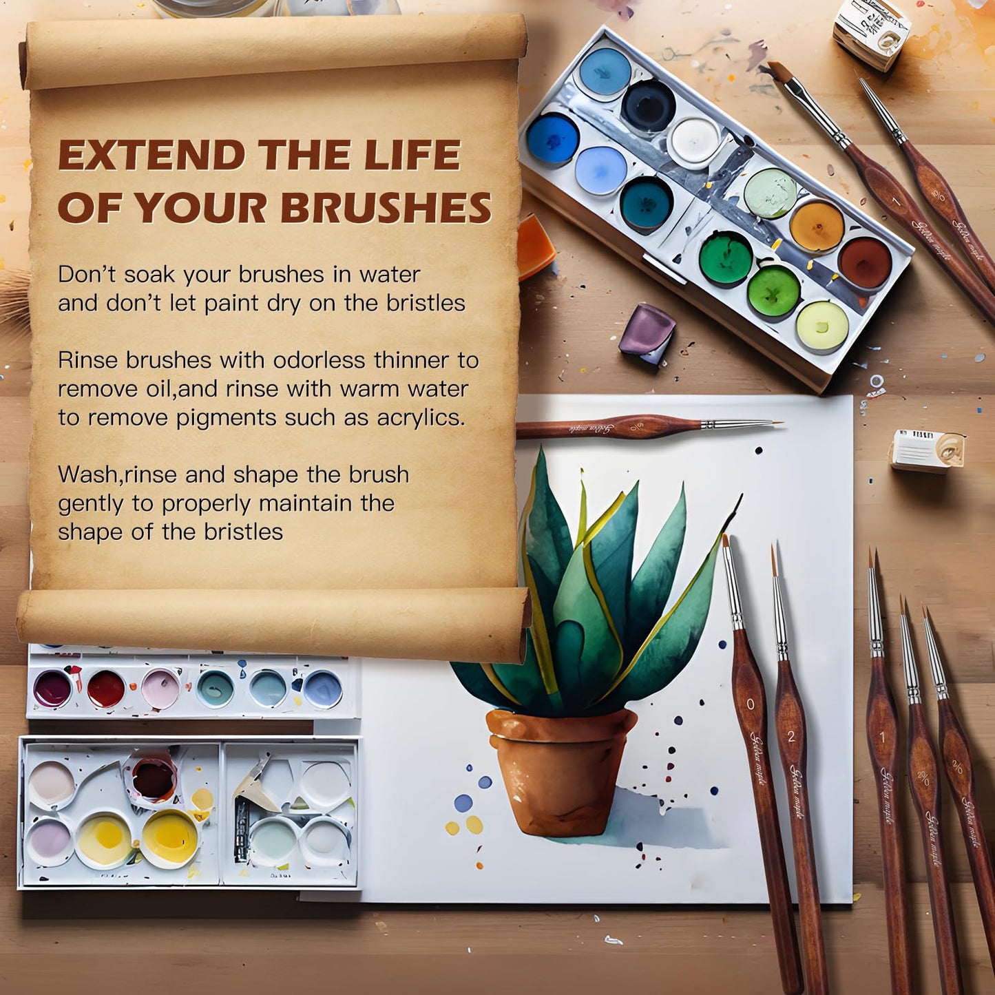 Golden Maple Detail Paint Brushes Set 10pcs