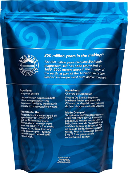 Ancient Minerals Magnesium Bath Flakes – Pure Zechstein Magnesium Chloride for Soaking and Whole-Body Replenishment, 8 lb Bag (Pack of 3)