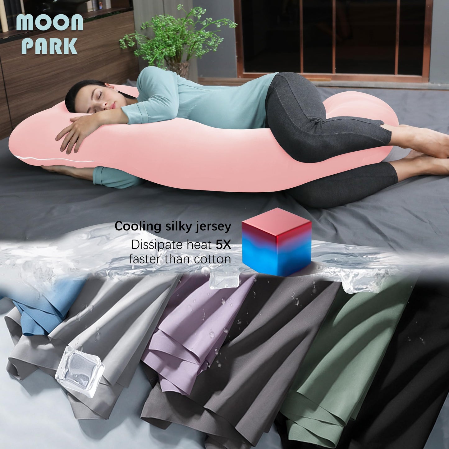 MOON PARK Pregnancy Pillows for Sleeping - U Shaped Full Body Maternity Pillow with Removable Cover - Support for Back, Legs, Belly, HIPS - 65 Inch - Aquamarine