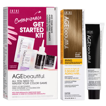 AGE beautiful Permanent Hair Color Cream, 100% Gray Coverage Hair Dye with Biotin Anti-Aging Formula for Fuller, Thicker Hair, Professional Salon Quality