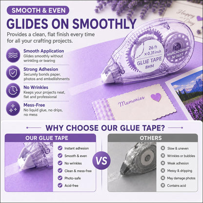 MARCADORUS Glue Tape for Scrapbooking, Double Sided Tape Roller 106Ft Total