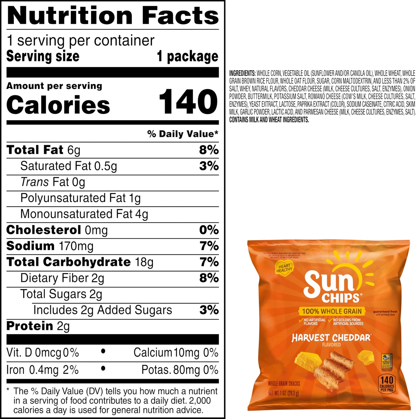 SunChips 100% Whole Grain Chips, Variety Pack, 1 oz Bags, Pack of 40, No Artificial Flavors, Colors
