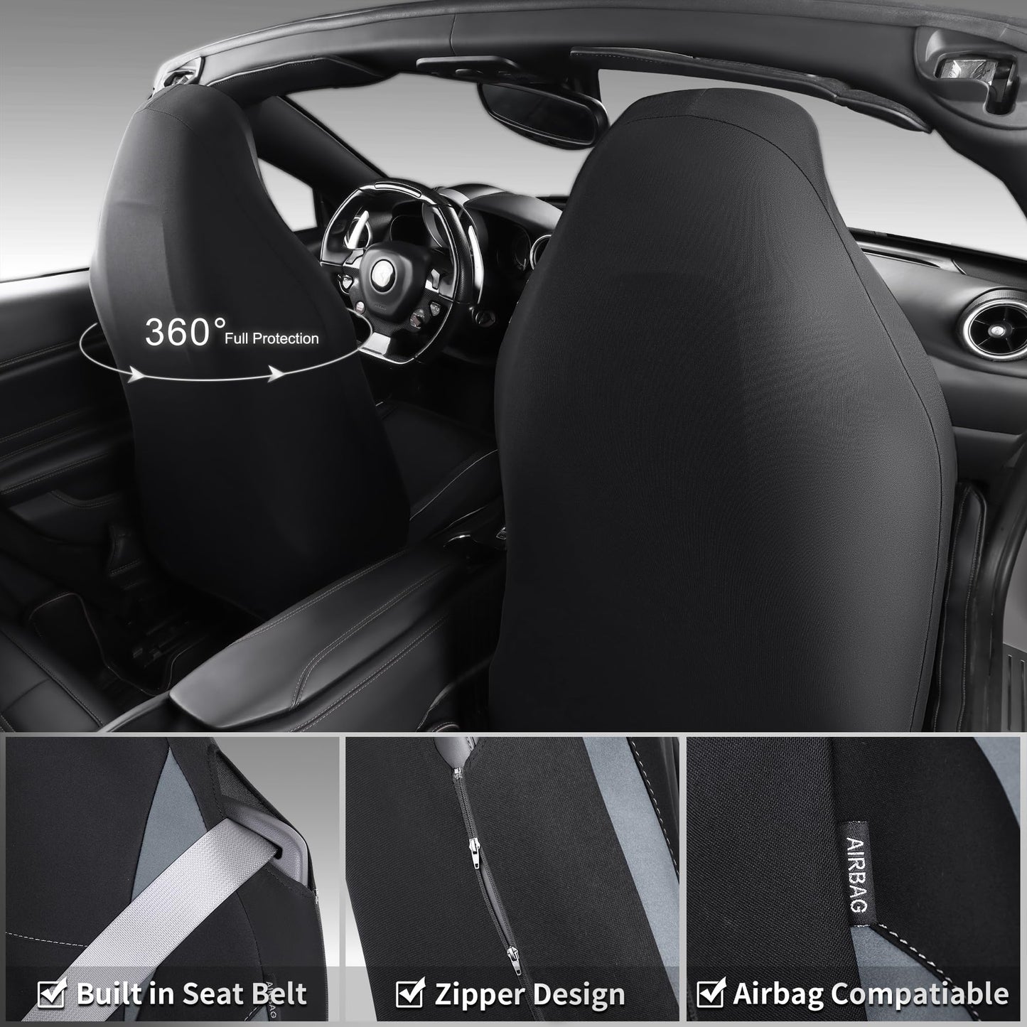 CAR PASS Waterproof Car Seat Covers Front Seats Only with 5mm Composite EVA, Neoprene Car Seat Cover with Separate Headrest Cover, Quick Setup Universal Fit for Car SUV Trucks,Airbag Compatible（Gray
