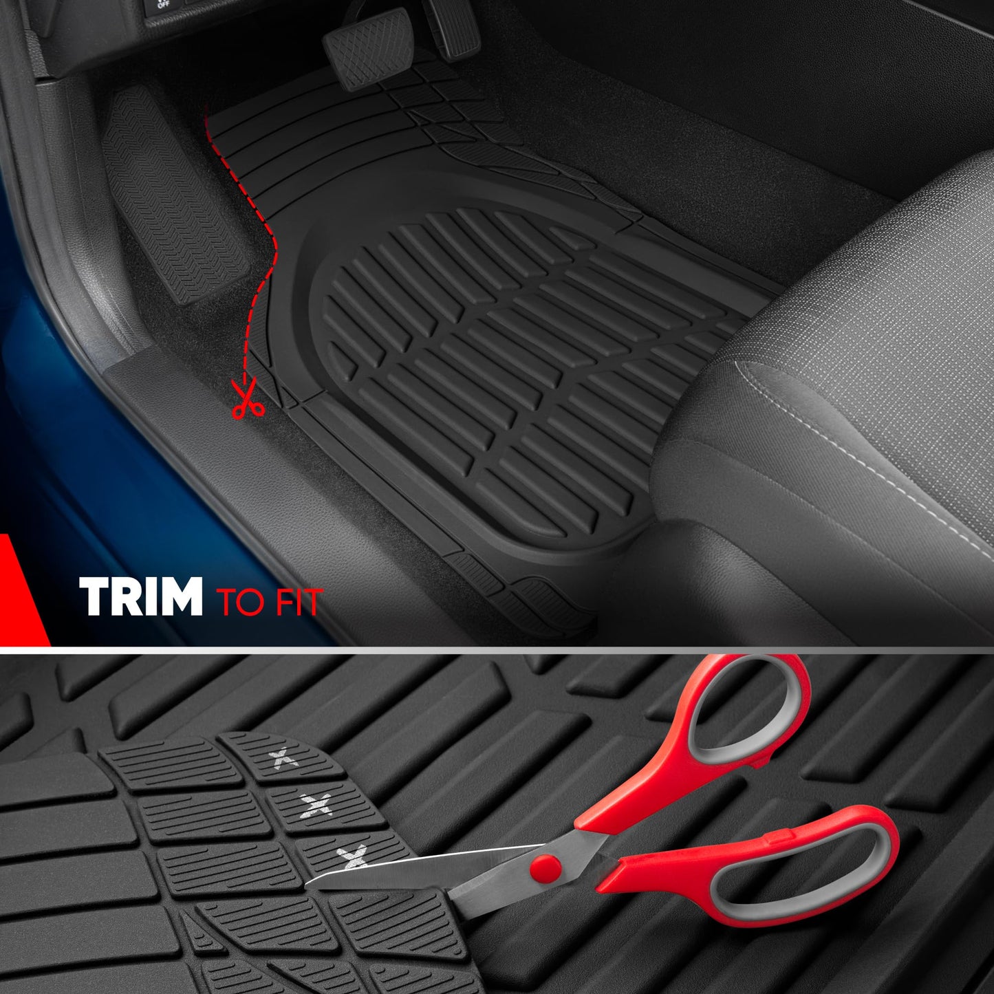 Motor Trend -2 Piece Front Car Floor Mats- Black FlexTough Contour Liners-Deep Dish Heavy Duty Rubber Floor Mats for Car SUV Truck & Van-All Weather Protection, Universal Trim to Fit