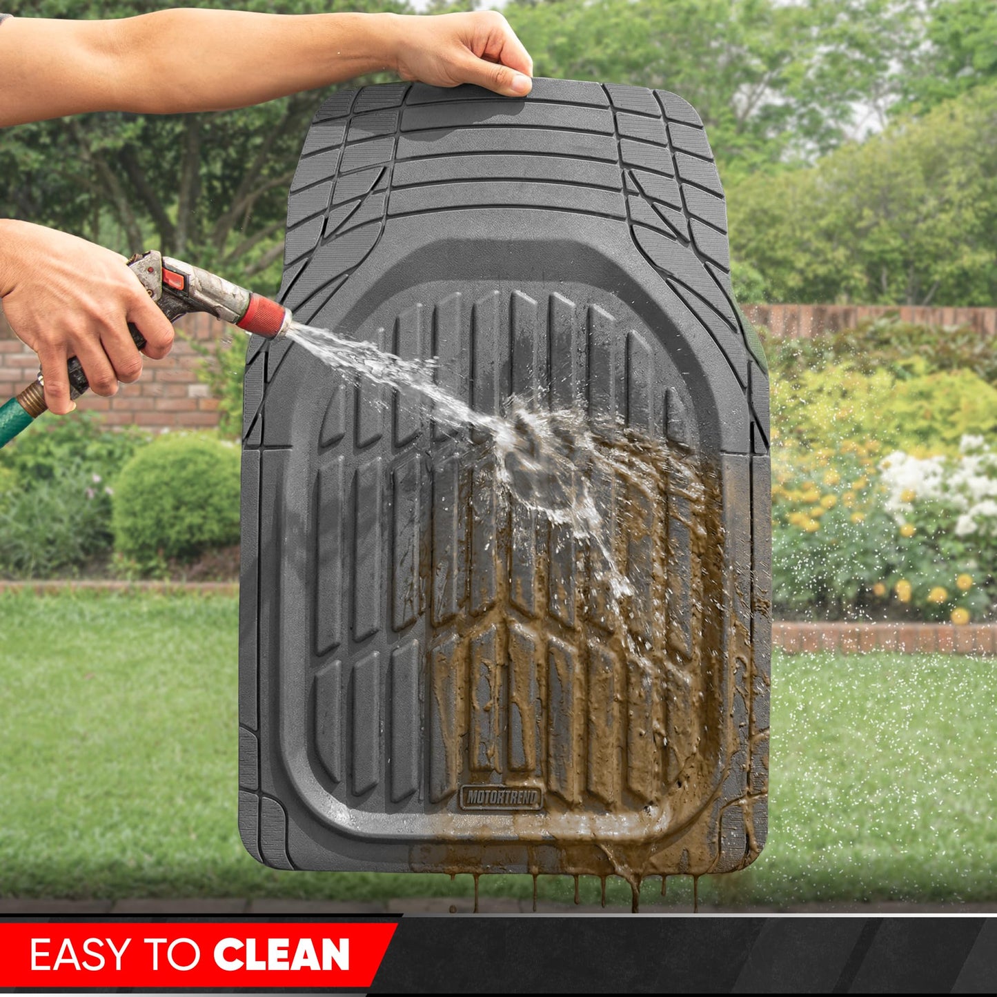 Motor Trend -2 Piece Front Car Floor Mats- Black FlexTough Contour Liners-Deep Dish Heavy Duty Rubber Floor Mats for Car SUV Truck & Van-All Weather Protection, Universal Trim to Fit