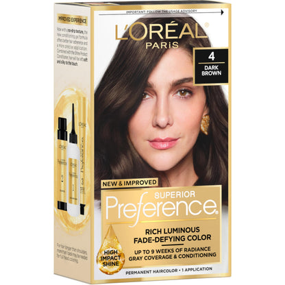 L'Oreal Paris Superior Preference Luminous Fade-Defying Permanent Hair Color, Hair Dye For Up to 9 Weeks of Radiance, Medium Brown 5, 1 Hair Dye Kit
