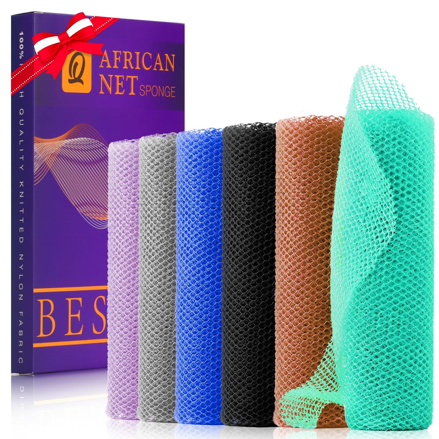 UJFQBH African Net Sponge Authenti, Exfoliating Body Scrubber for Back and Hard to Reach Areas, Gentle Daily Exfoliation for Deep Cleansing, Quick Drying Shower Essential, Aqua Grey 3 Pack