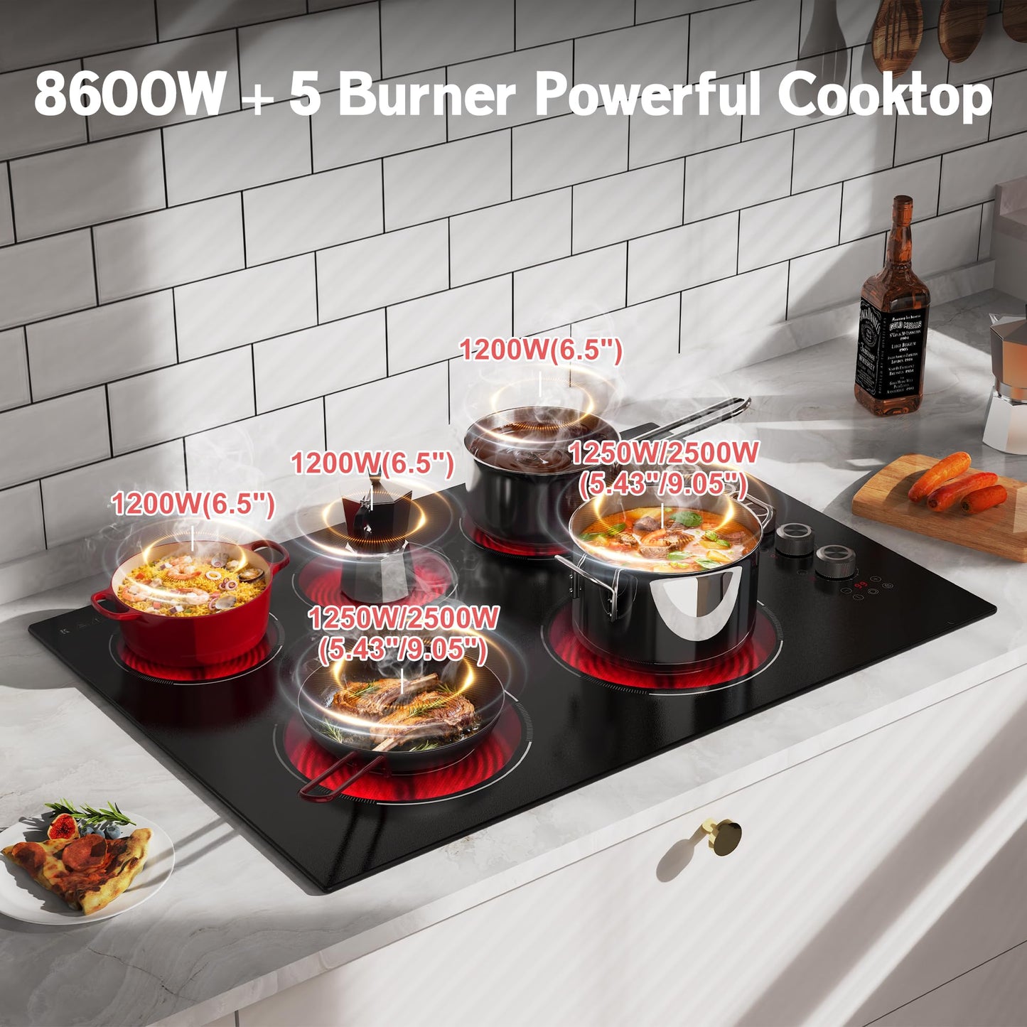 2 Burner Electric Cooktop 110V, 2000W, 24" Countertop & Built-in
