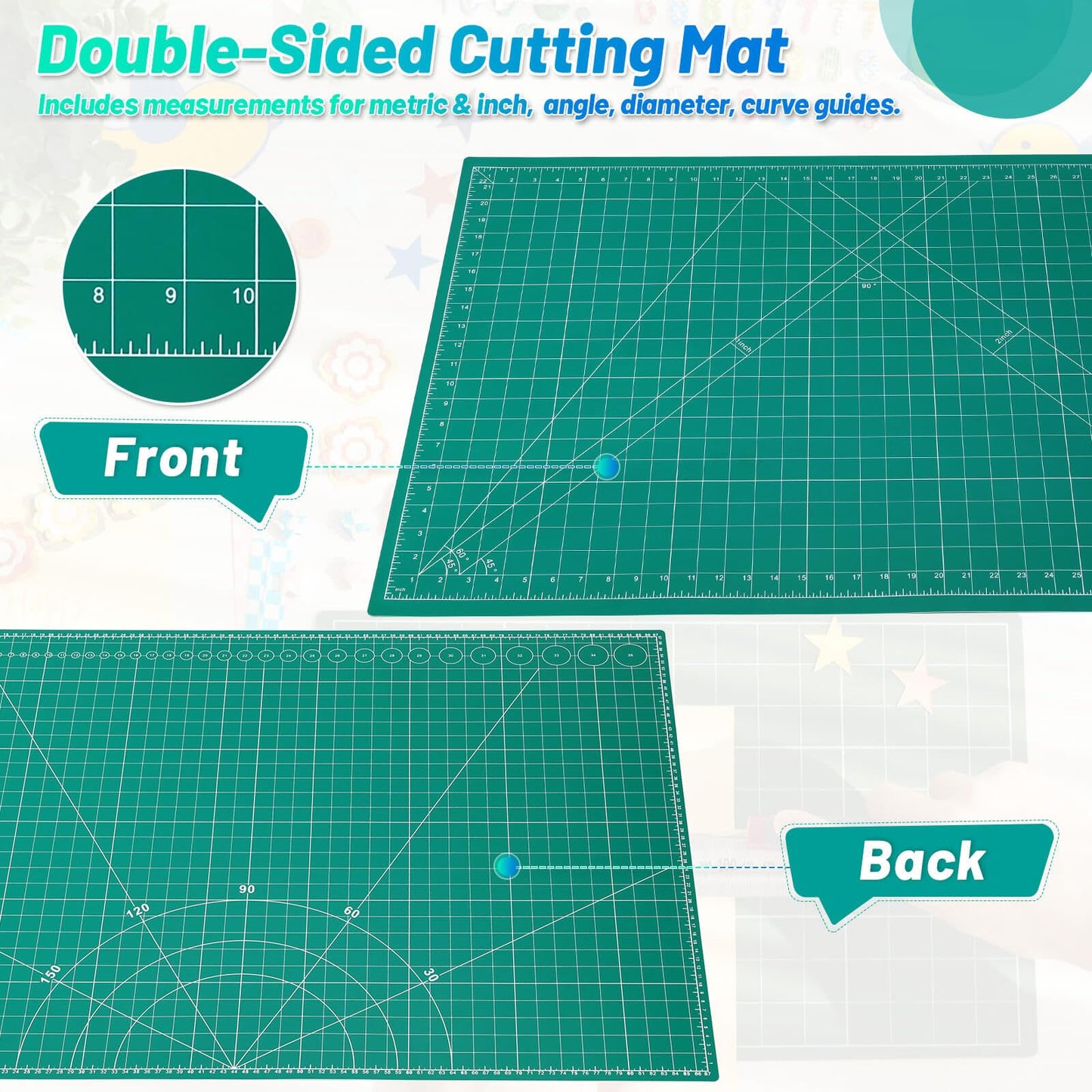 anezus Self Healing Sewing Mat, 12inch x 18inch Rotary Cutting Mat Double Sided 5-Ply Craft Cutting Board for Sewing Crafts Hobby Fabric Precision Scrapbooking Project