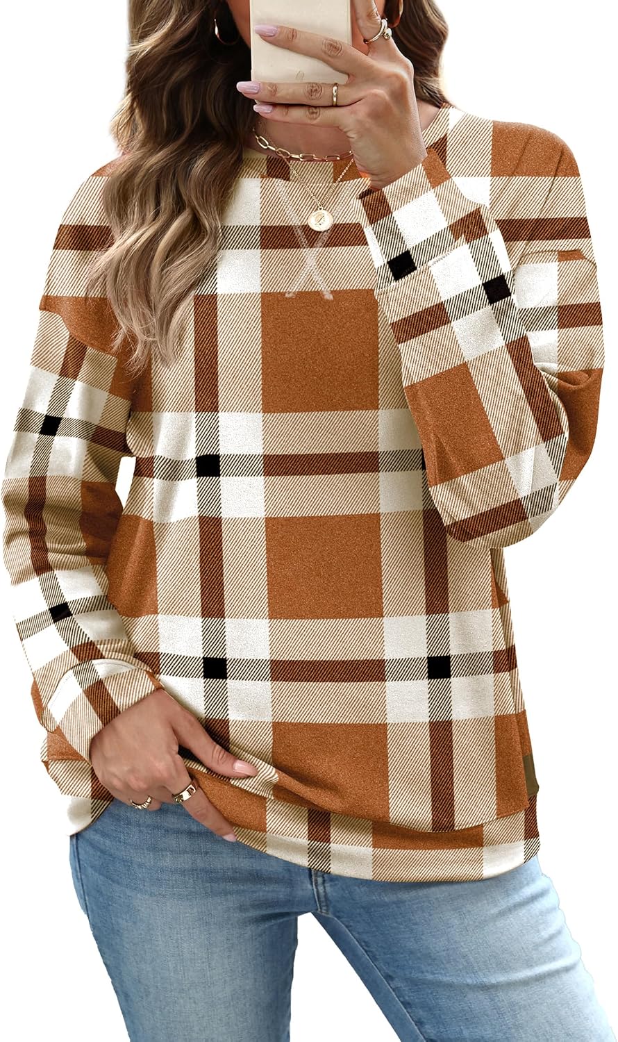 RUMIA Women's Crew Neck Sweatshirt Long Sleeve Tops for Women Fall Clothes