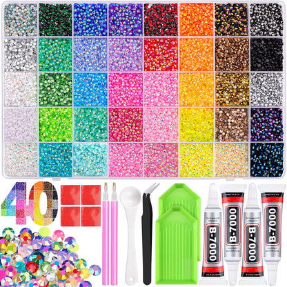 Rainbow Flatback Rhinestones for Crafting and 3PCS B7000 Glue (Set 1), 2 Boxes of 4500 PCS Resin Rhinestones Gems Charms for Bedazzling DIY Crafts Tumblers Shoes Fabric Clothing Nail Art