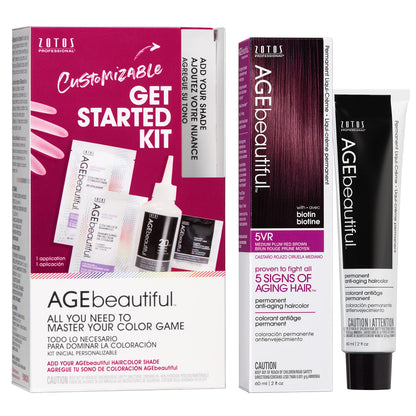 AGE beautiful Permanent Hair Color Cream, 100% Gray Coverage Hair Dye with Biotin Anti-Aging Formula for Fuller, Thicker Hair, Professional Salon Quality