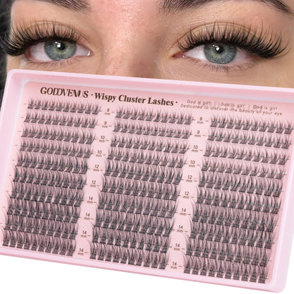 Goddvenus Brown Wispy Eye Lash Clusters Kit Natural Cluster Eyelash Extensions Kit False Eyelash Clusters Fluffy DIY Individual Lash Extensions Kit C Curl