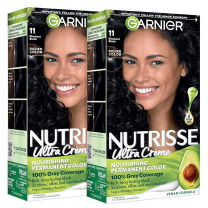 Garnier Nutrisse Ultra Crème Hair Color, Permanent Hair Dye with 100% Gray Coverage, Vegan & Cruelty-Free, 33 Darkest Golden Brown (Caramel Fudge), 1 Count