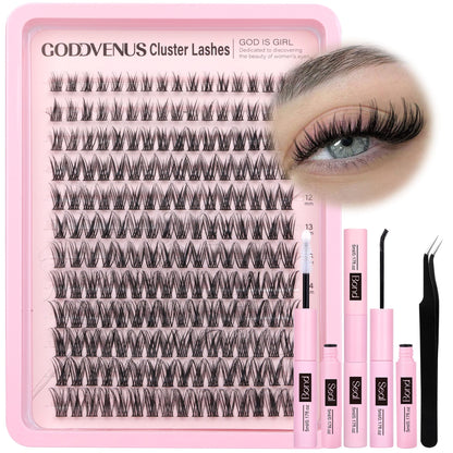 Goddvenus Brown Wispy Eye Lash Clusters Kit Natural Cluster Eyelash Extensions Kit False Eyelash Clusters Fluffy DIY Individual Lash Extensions Kit C Curl