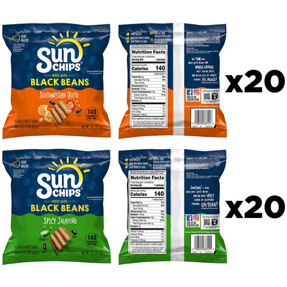 SunChips 100% Whole Grain Chips, Variety Pack, 1 oz Bags, Pack of 40, No Artificial Flavors, Colors