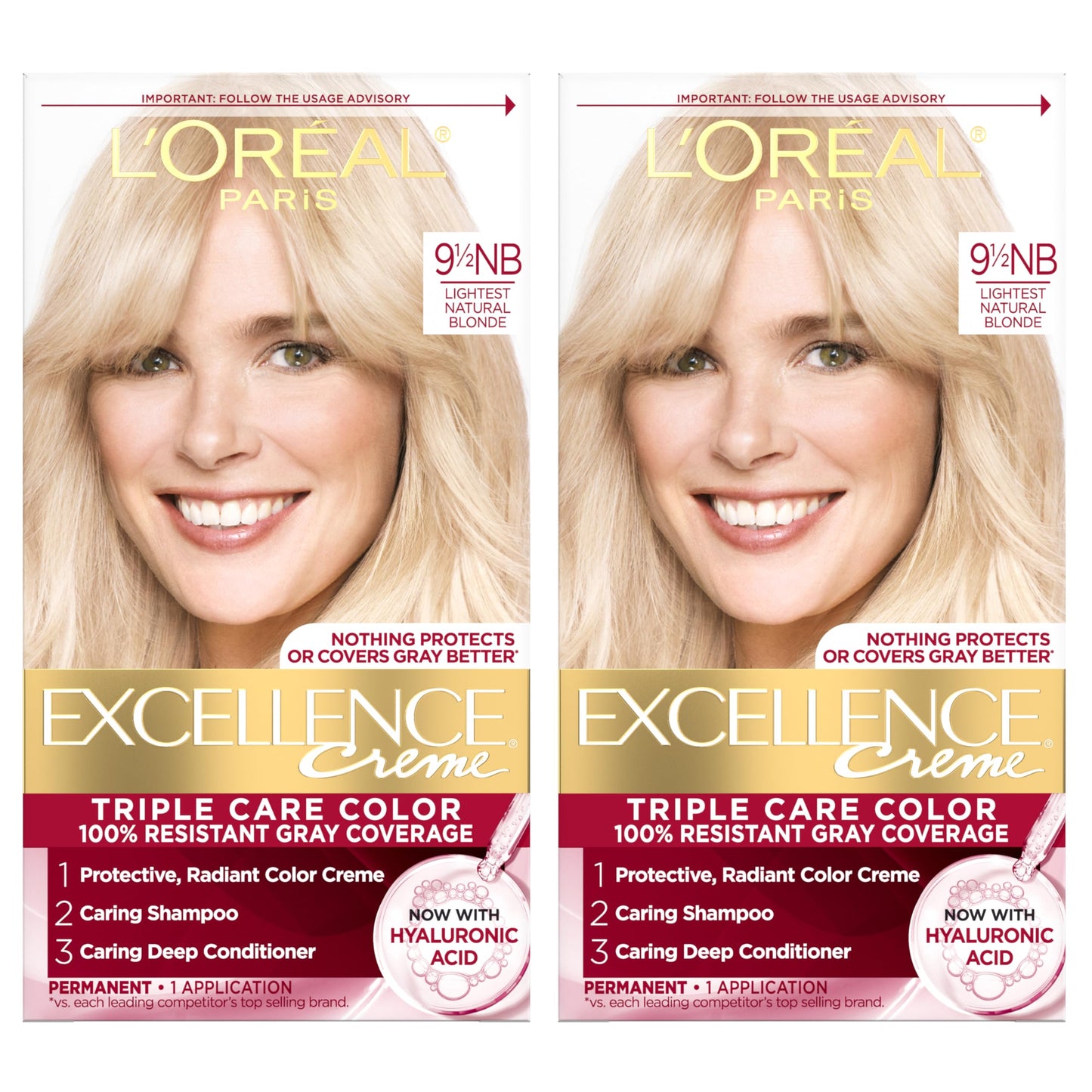 L'Oreal Paris Excellence Crème Permanent Hair Dye, Triple Care Hair Color with Hyaluronic Acid for 100% Gray Coverage, 4 Dark Brown, 1 Kit (Packaging May Vary)