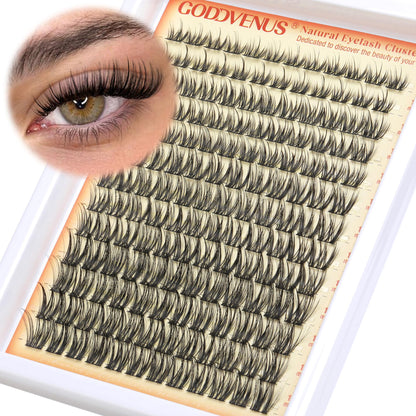 Goddvenus Brown Wispy Eye Lash Clusters Kit Natural Cluster Eyelash Extensions Kit False Eyelash Clusters Fluffy DIY Individual Lash Extensions Kit C Curl