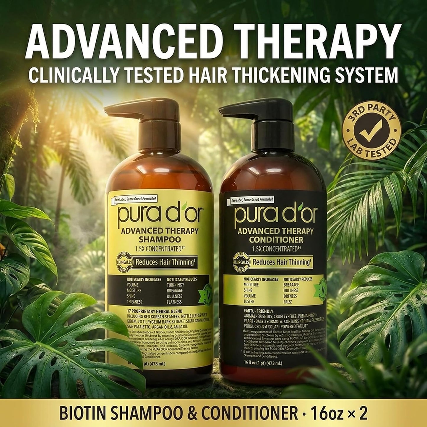 PURA D'OR Deep Moisturizing Biotin Hair Regrwoth Conditioner Thickens, Softens, & Moisturizes Dry, Frizzy, Damaged Hair w/Argan Oil, Pumpkin, Rosemary, Honeysuckle, Vitamin E, Men & Women, 16oz