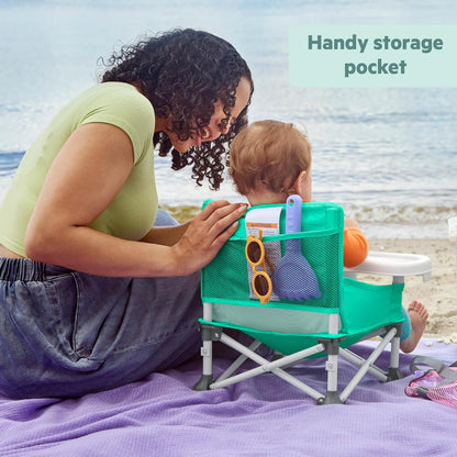 Bright Starts Pop 'N Sit Portable Booster, Indoor/Outdoor Use, Floor Seat with Feeding Tray, Teal, 6 Mos - 3 Yrs