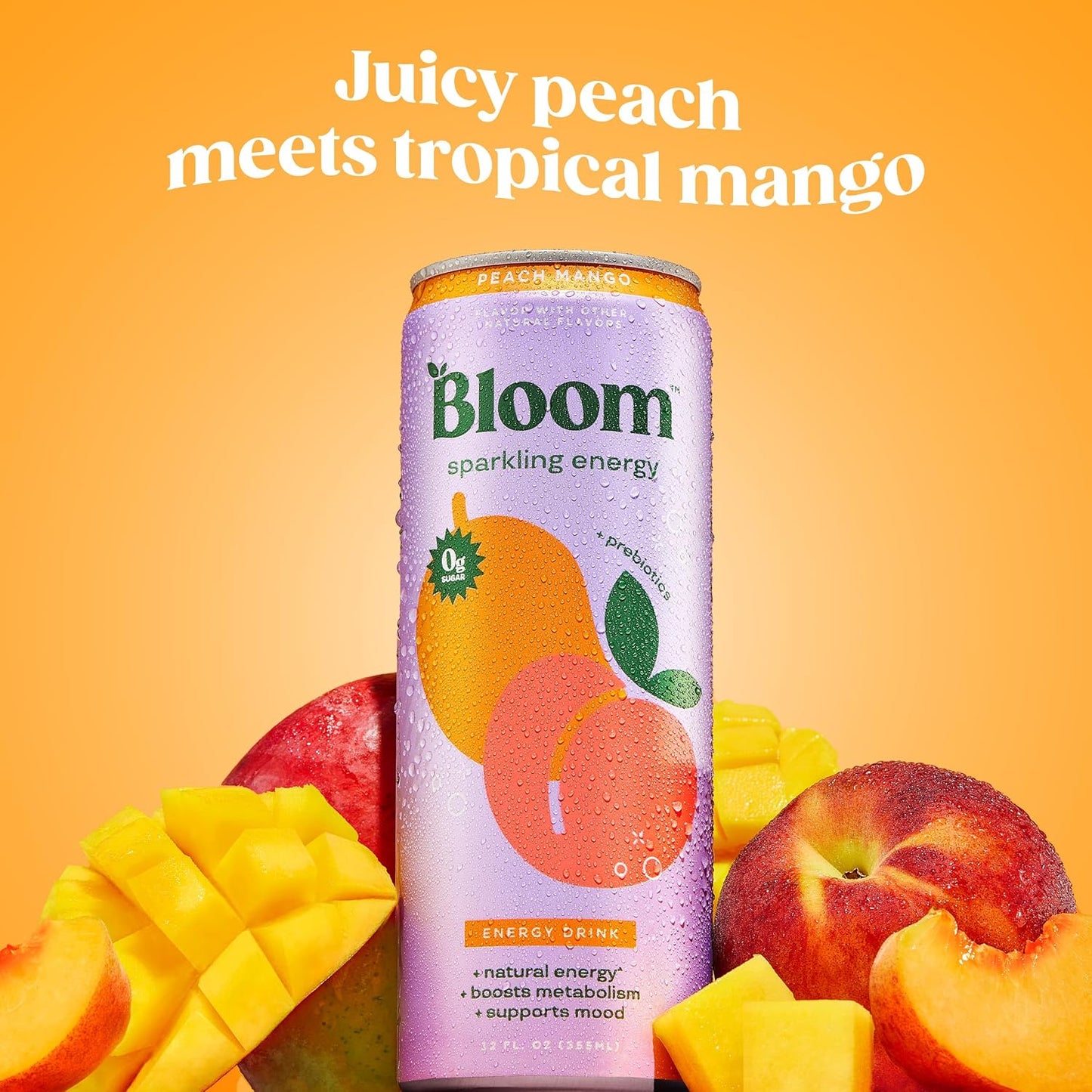 Bloom Nutrition Zero Sugar Energy Drink, Apple Crisp, 12oz 12pk