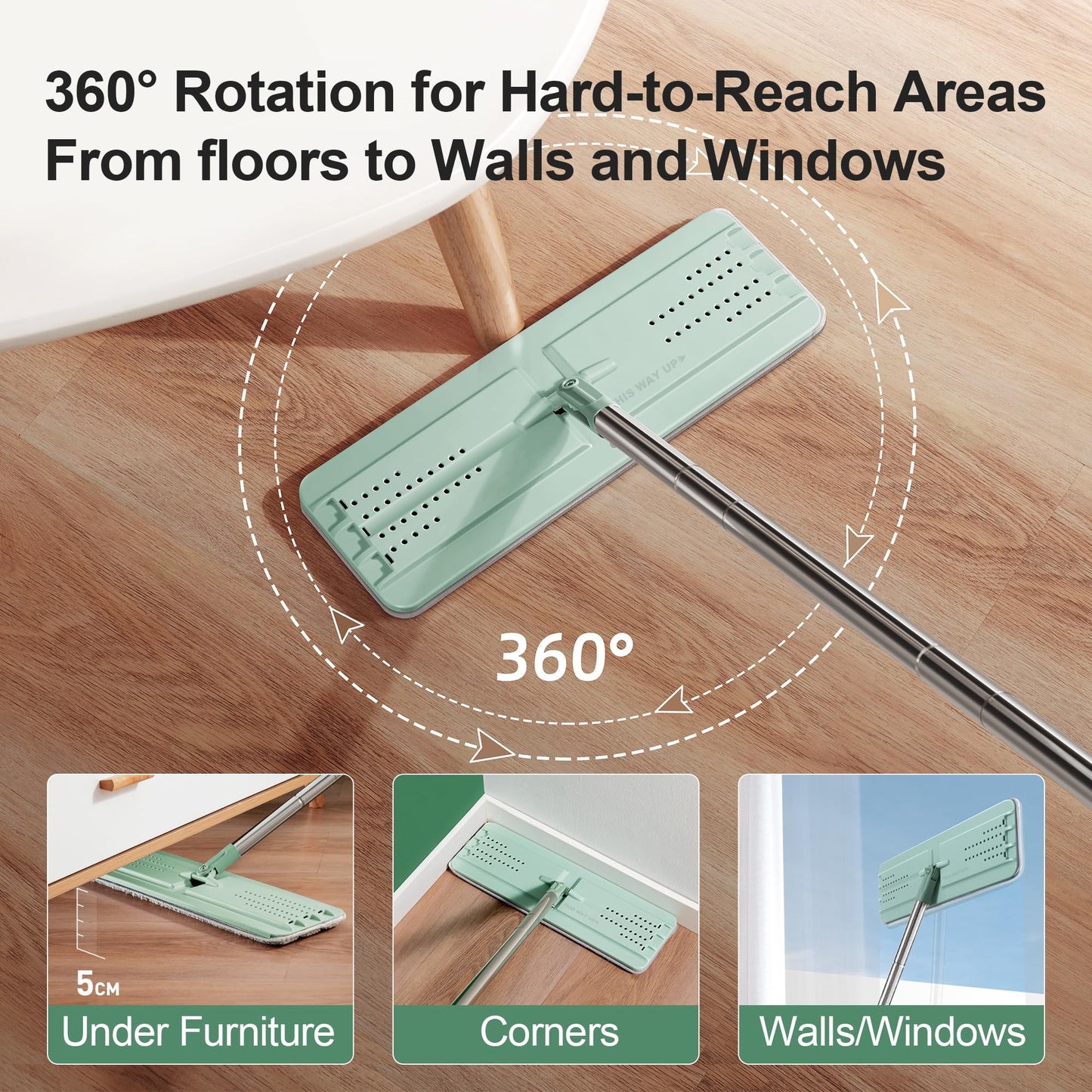 JOYMOOP Wall Mop and Bucket Set, Hands-Free Flat Floor Mop with 3 Washable Microfiber Pads, Wet and Dry Use, Ideal for Home and Commercial Floor Cleaning