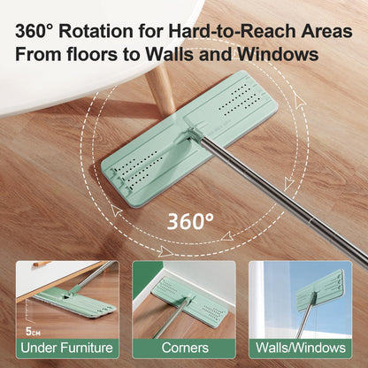 JOYMOOP Wall Mop and Bucket Set, Hands-Free Flat Floor Mop with 3 Washable Microfiber Pads, Wet and Dry Use, Ideal for Home and Commercial Floor Cleaning