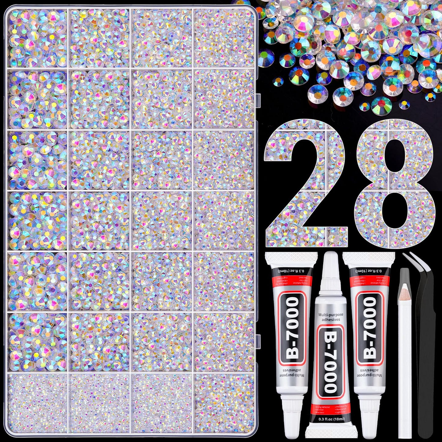 Rainbow Flatback Rhinestones for Crafting and 3PCS B7000 Glue (Set 1), 2 Boxes of 4500 PCS Resin Rhinestones Gems Charms for Bedazzling DIY Crafts Tumblers Shoes Fabric Clothing Nail Art