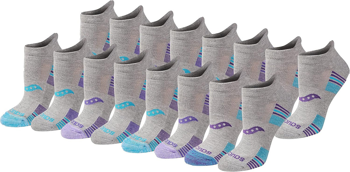 Saucony Women's RunDry Performance Heel Tab Athletic Socks, Available in S-L (8, 16, 24 Pairs)