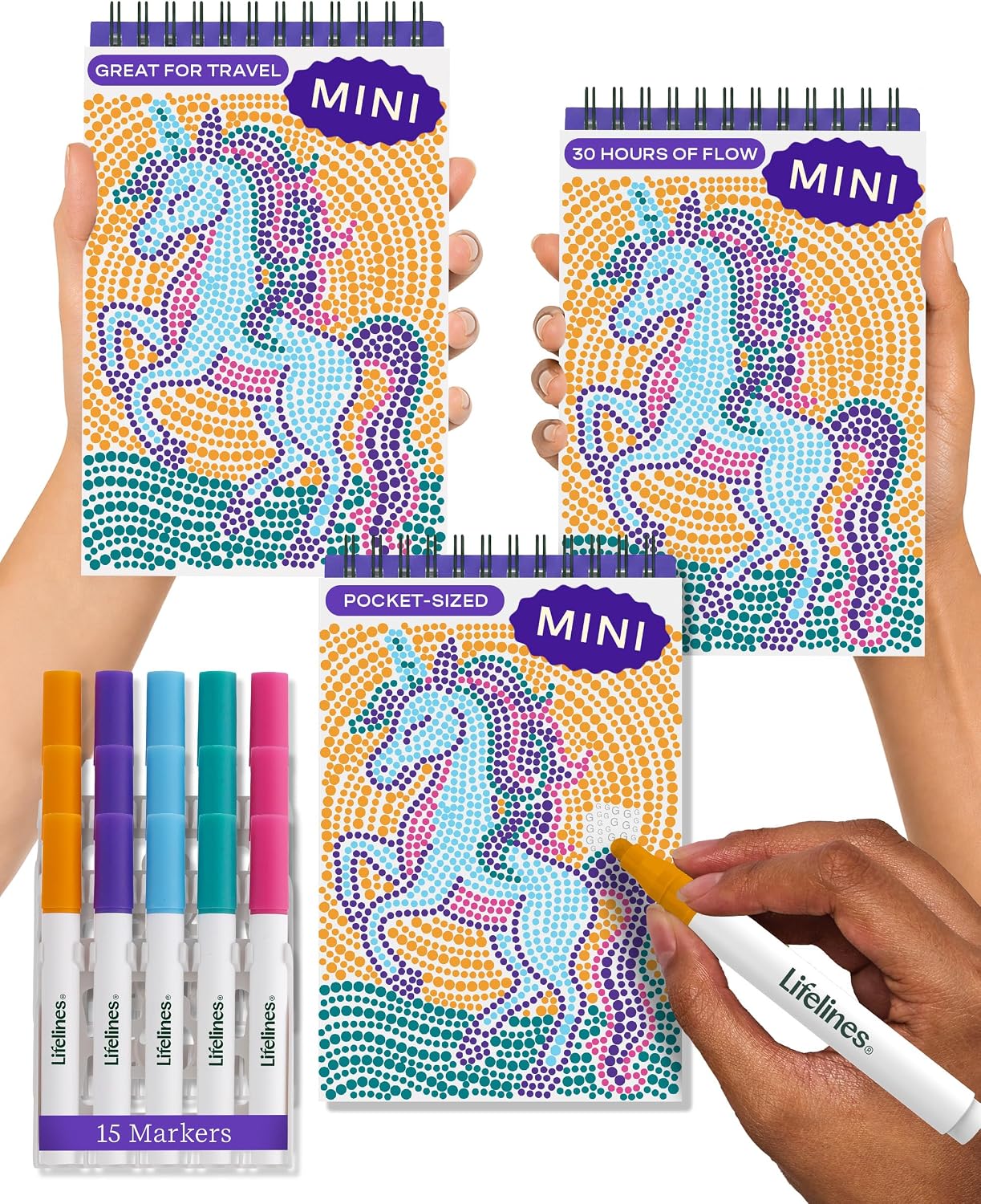 Lifelines FlowArt Mini Activity Pads, 3-Pack, Dot-by-Letter Coloring Books