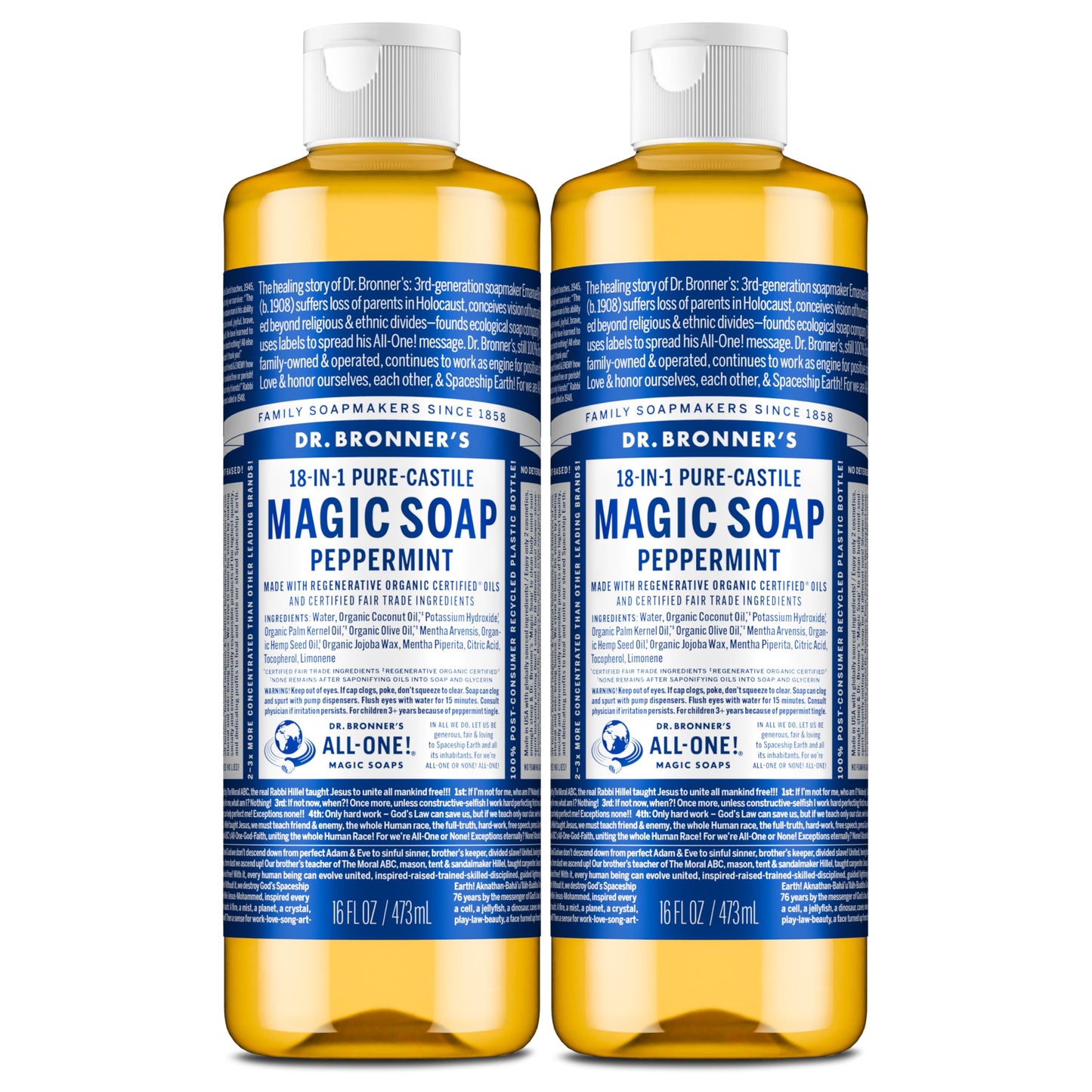 Dr. Bronner's Peppermint Pure-Castile Liquid Soap, Hand Soap, 32 oz