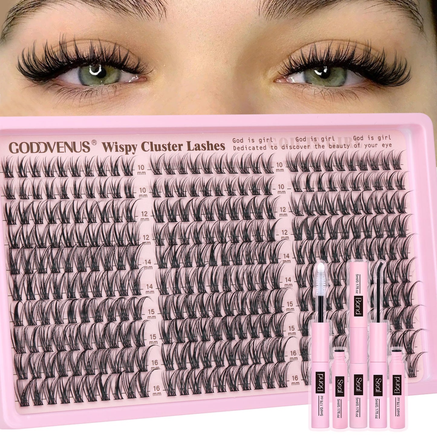 Goddvenus Brown Wispy Eye Lash Clusters Kit Natural Cluster Eyelash Extensions Kit False Eyelash Clusters Fluffy DIY Individual Lash Extensions Kit C Curl