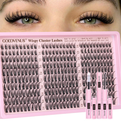 Goddvenus Brown Wispy Eye Lash Clusters Kit Natural Cluster Eyelash Extensions Kit False Eyelash Clusters Fluffy DIY Individual Lash Extensions Kit C Curl