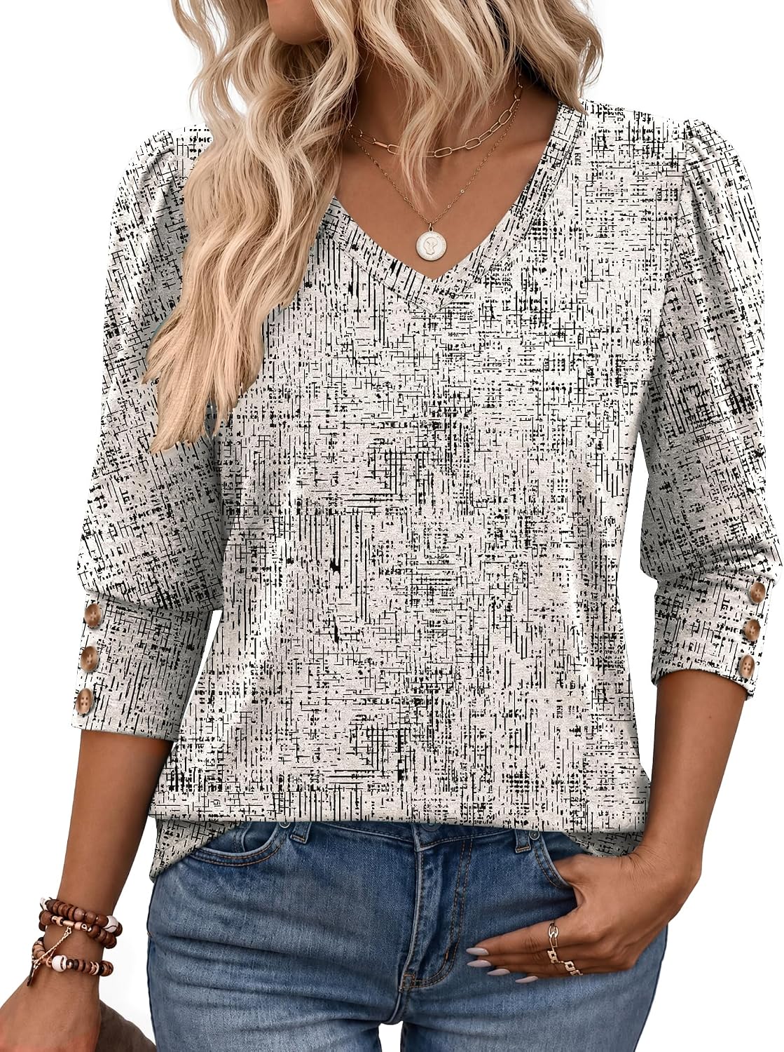 Zeagoo Womens 3/4 Sleeve V Neck T Shirts Dressy Casual Tops