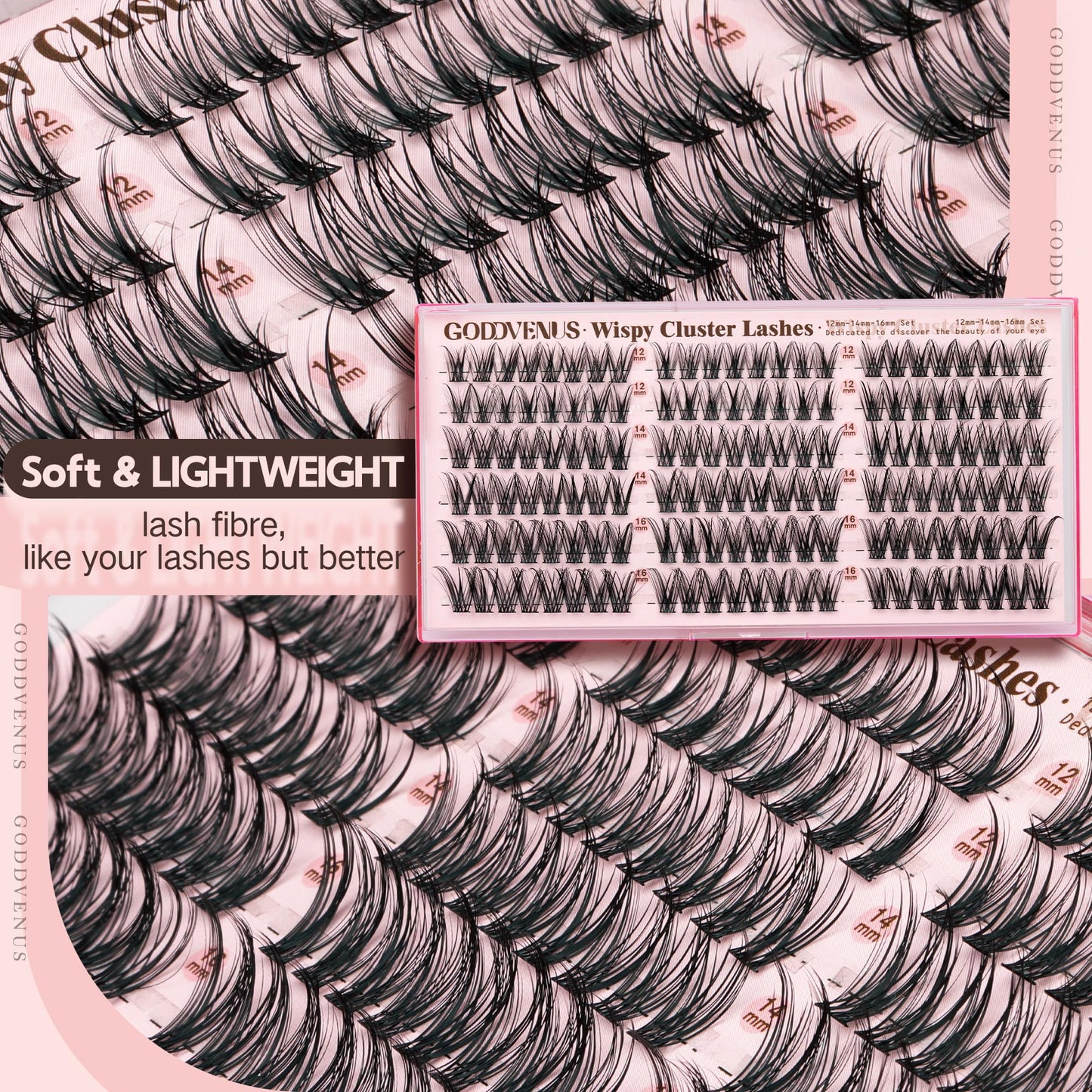 Goddvenus Brown Wispy Eye Lash Clusters Kit Natural Cluster Eyelash Extensions Kit False Eyelash Clusters Fluffy DIY Individual Lash Extensions Kit C Curl