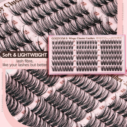 Goddvenus Brown Wispy Eye Lash Clusters Kit Natural Cluster Eyelash Extensions Kit False Eyelash Clusters Fluffy DIY Individual Lash Extensions Kit C Curl